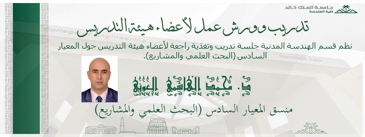 جلسة تدريبية وتغذية راجعة لأعضاء هيئة التدريس حول المعيار السادس (البحث العلمي والمشاريع)