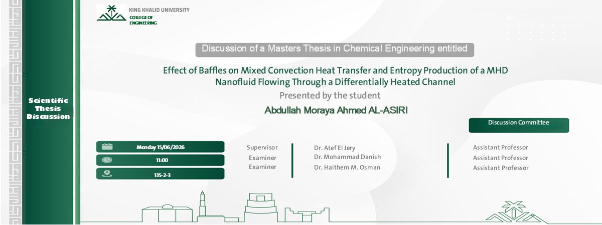 Master Degree discussion announcement in Chemical Engineering Department