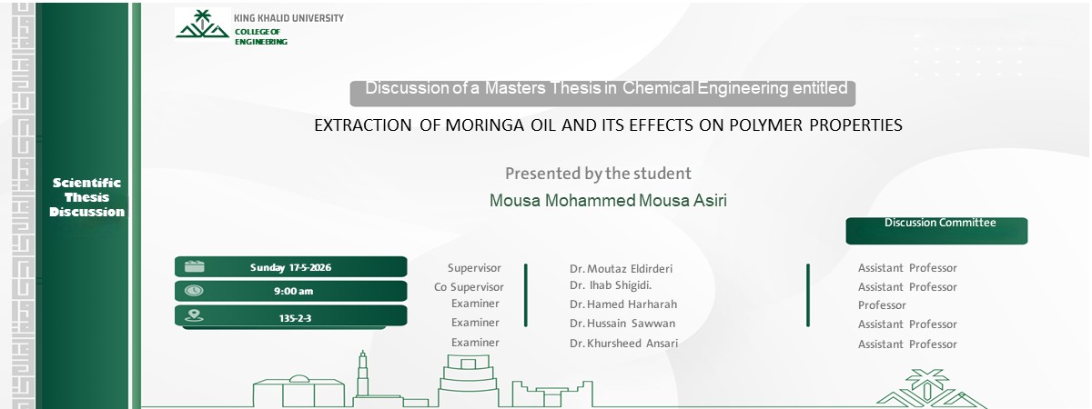 Master Degree discussion announcement in Chemical Engineering Department