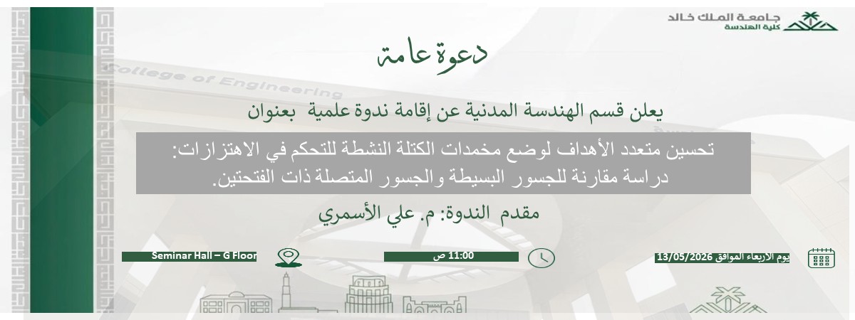 ندوة علمية : تحسين متعدد الأهداف لوضع مخمدات الكتلة النشطة للتحكم في الاهتزازات
